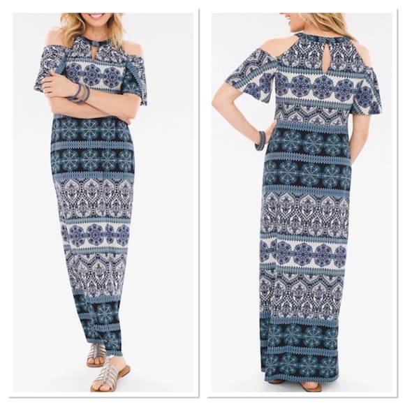 Chico's Dresses & Skirts - Chico’s mosaic print cold shoulder maxi dress